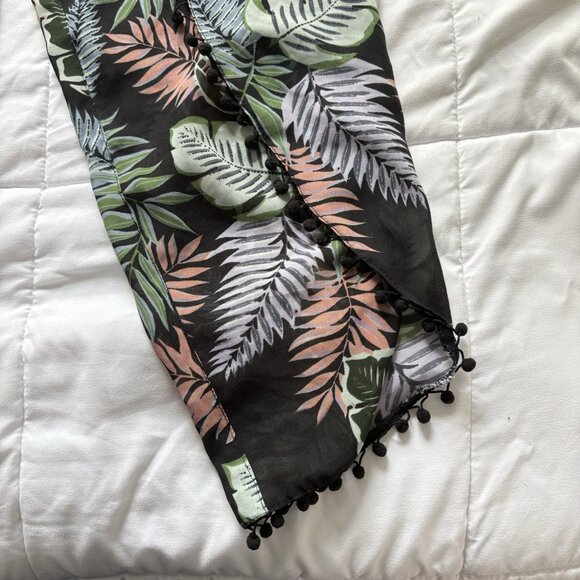 Womens Wide Leg Floral Tropical Beach Summer Cover Up Flowy Drawstring Green - Picture 2 of 10